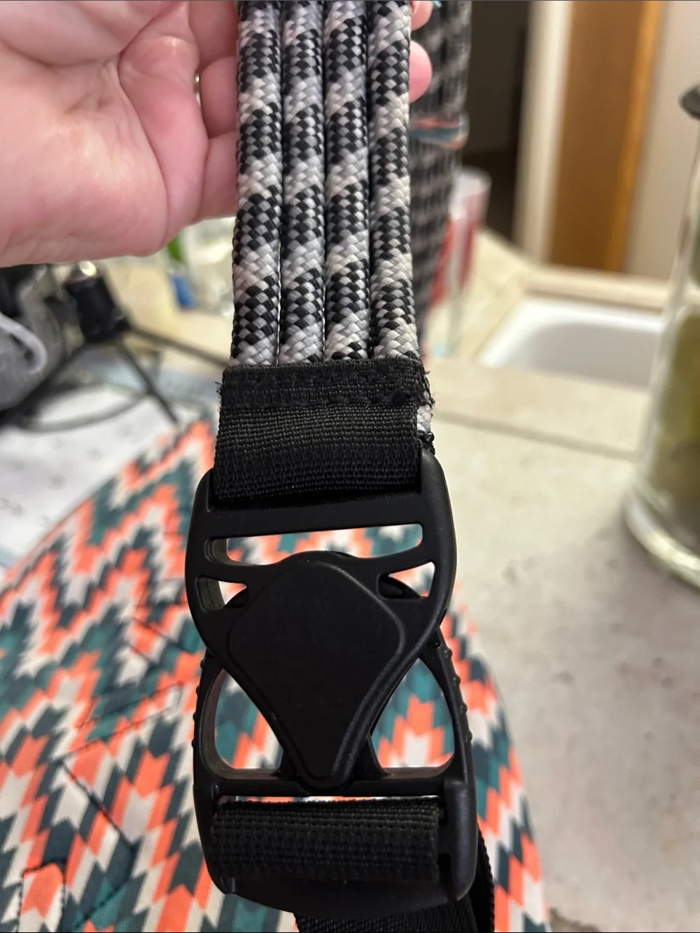 Kavu Chevron Sling Backpack in Coral, Teal & White With Wallet